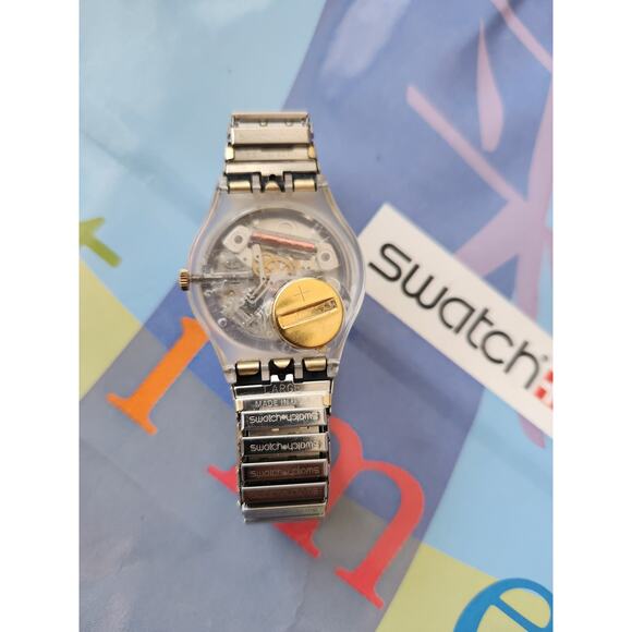 Vintage Swatch Watch MONOCULAR GK717 Daydate Dial with flex steel Band NIB - Picture 7 of 11